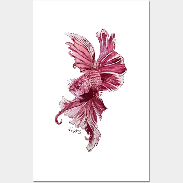 Maroon Watercolor Beta Fish Wall Art by demingfischer